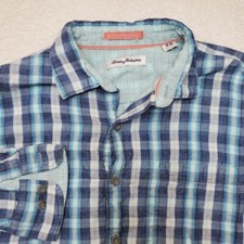Tommy Bahama M Long Sleeve Button Up Shirt Front Pockets Plaid w/Checked Lining