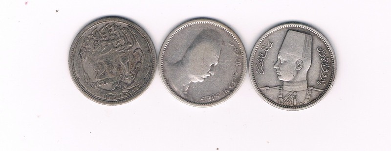 Set of 3 Egypt coins, 2 Piasters Sultan Hussein Kamel,King Fouad & king Farouk.