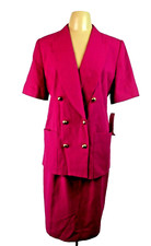 Vintage Red Violet Pink NWT Oleg Cassini Womens 2pc Skirt Suit Size 14