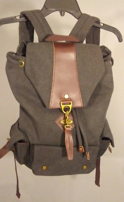 canvas brass leather backpack Vintage Canvas Backpack with Leather Accents & Brass Hardware * NEW *