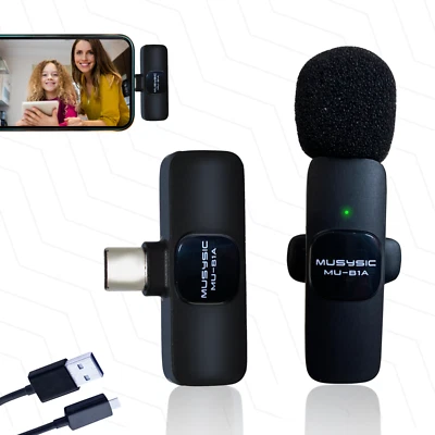 MUSYSIC Wireless Lavalier Microphone with Type-C for Android & iPhone 17/16/15