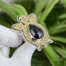 Natural Psilomelane Sterling Silver Handcrafted Tortoise Statement Ring Jewelry
