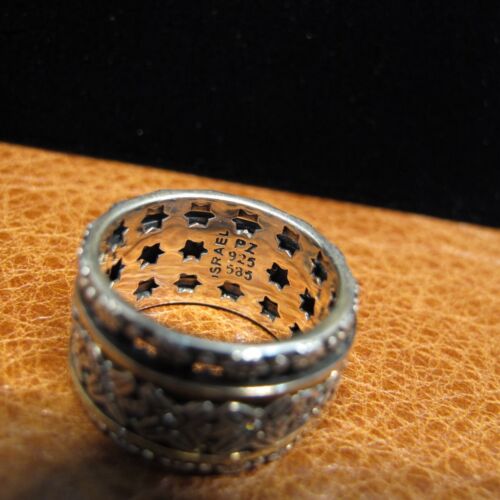 Israel PZ Sterling Silver 14KT Spinel Wide Multi Band Spinner Ring SZ 10 C673 - Picture 3 of 7