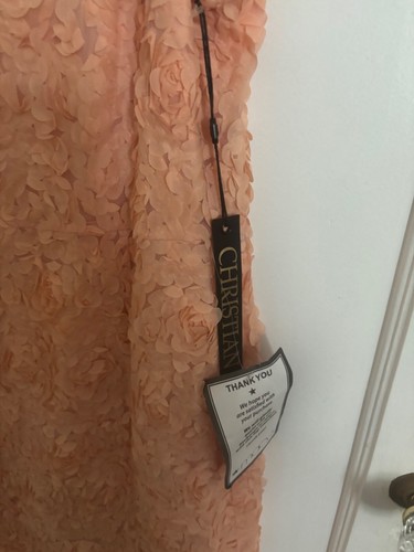 Christian Sirano Peach Texured Appliques Spaghetti Strap Midi Dress Size 6 (New) - Picture 5 of 7