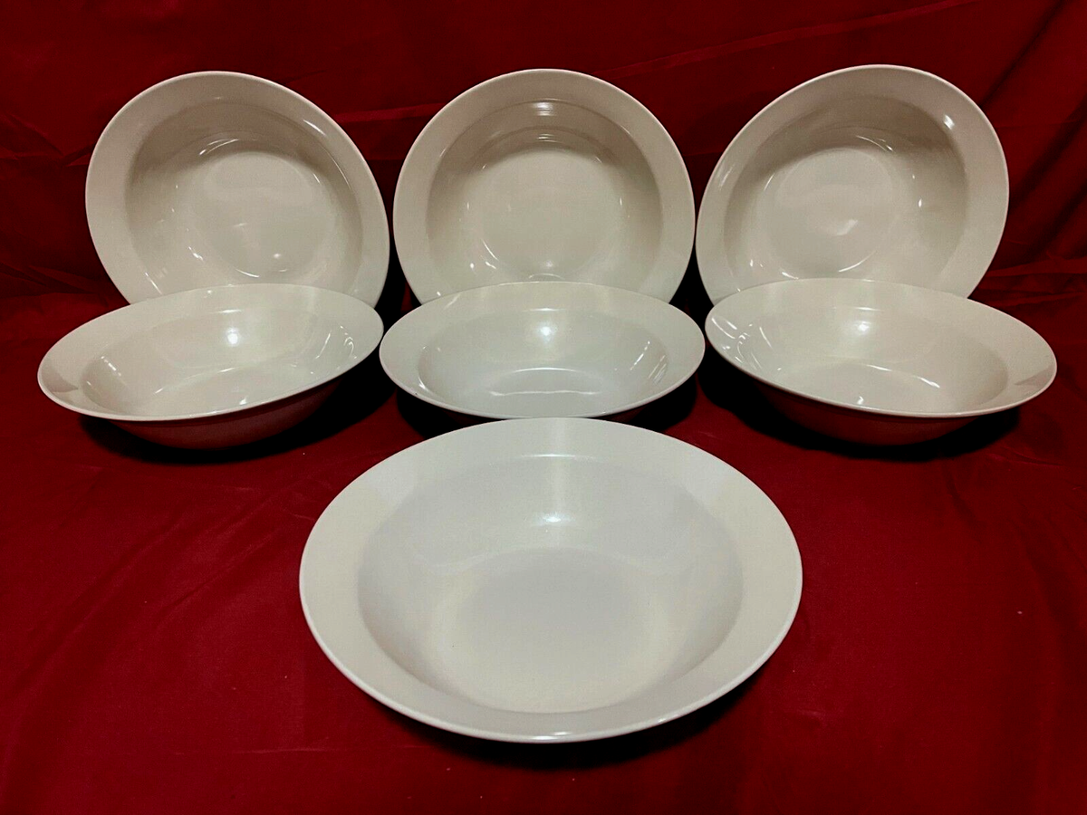 Ikea 21521 Set/Lot Of 7 Beige Sandstone Glossy Rimmed Soup Bowls 8