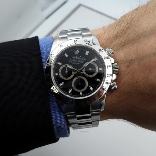 Rolex Daytona 116520 montre automatique homme en acier inoxydable cadran index noir - Photo 10 sur 10