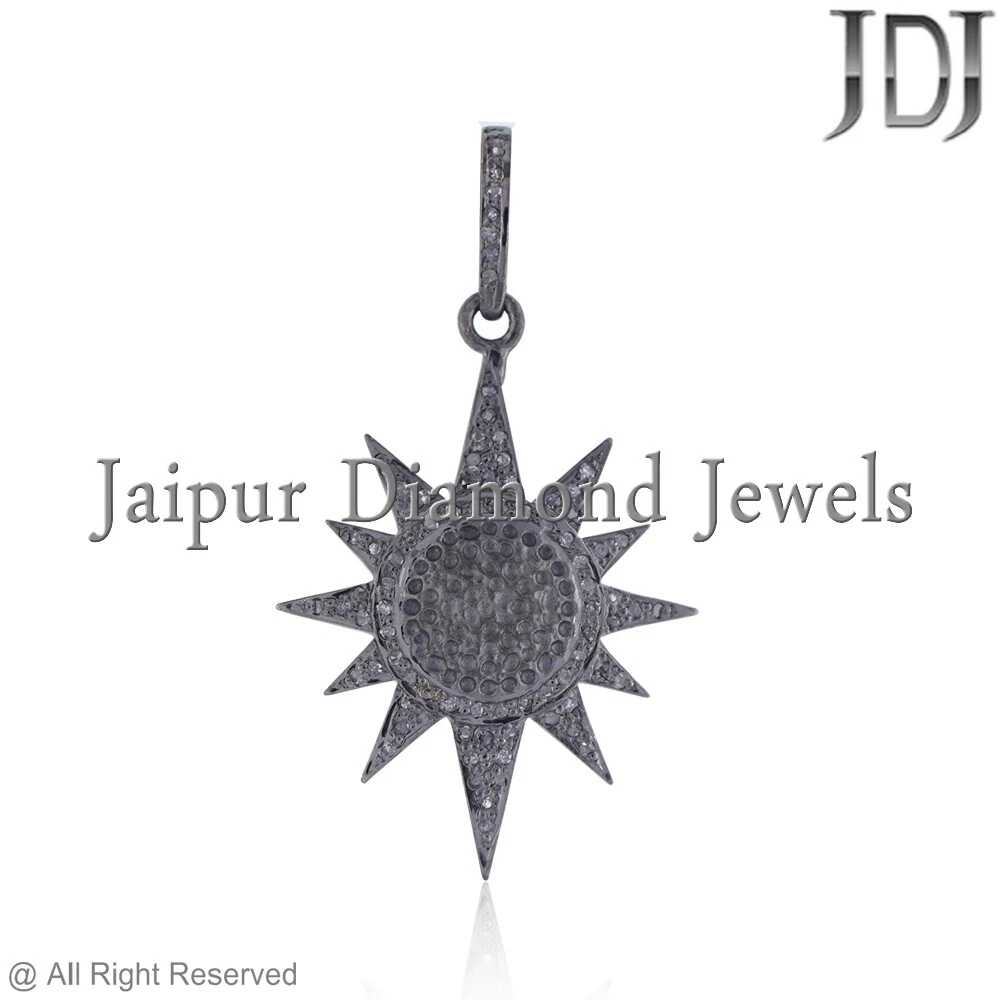925 Sterling Silver Natural Pave Diamond Sun Flower Pendant Jewelry PEMJOS-500