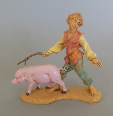 Hirte mit Schwein 9,5 cm hoch für Krippenfiguren Größe 10 cm - 11 cm Fontanini