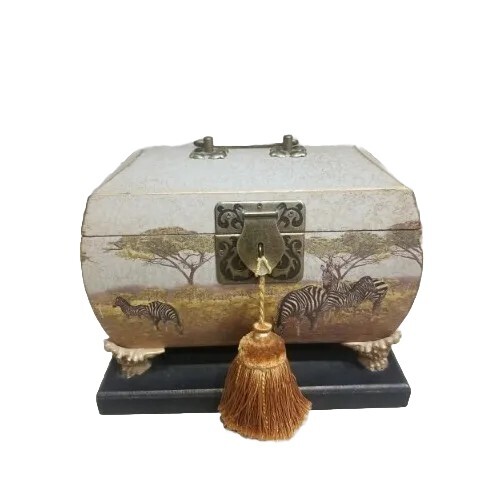 African Large Mounted Decorative Treasure Chest Box Savannah Zebras on the Plain - 第 1/7 張圖片