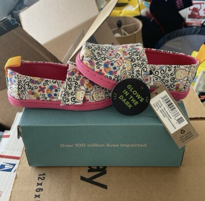 Toms Girls Shoes Size 8T Alpargata Brand New Dia De Los Muertos Print Limited Ed