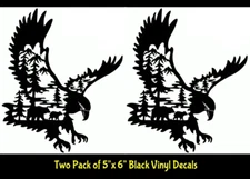 American Eagle Bear Hunting Scene Two Pk 5" Black Vinyl Decals Car Truck Windows