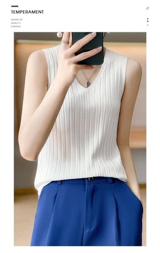 Knit Vest V-neck Pullover Loose Fashion Women's Tank Top Bottom T-shirt - Bild 15 von 30