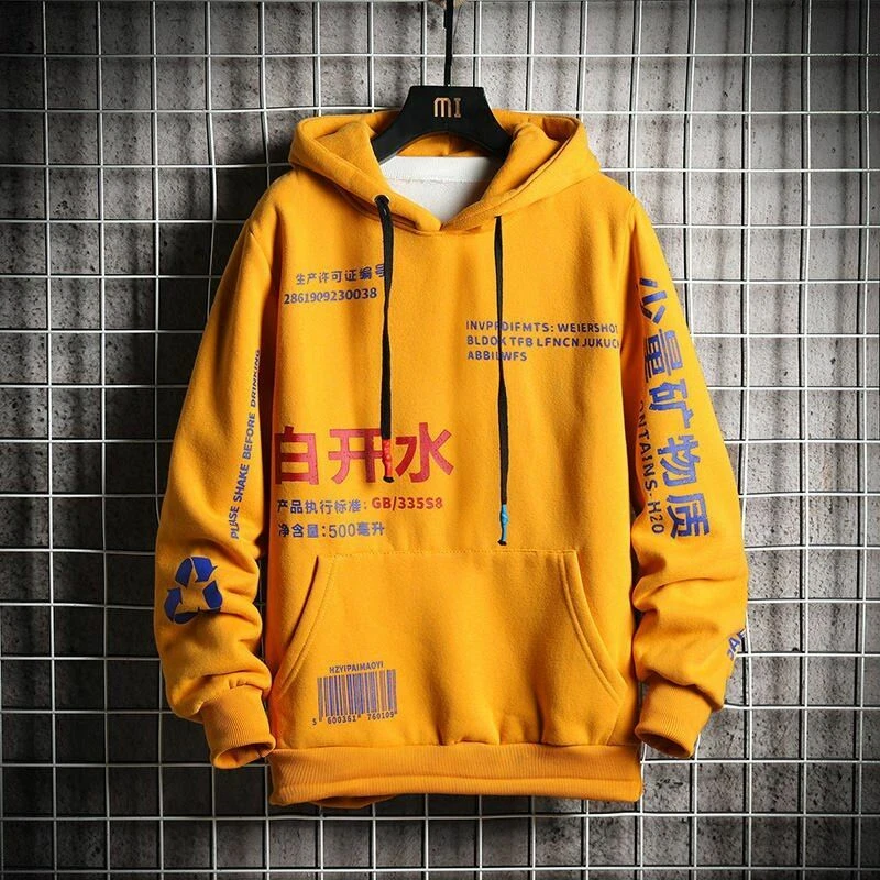 Men Hoodies Winter Fleece Harajuku Hip Hop Sweatshirt Streetwear