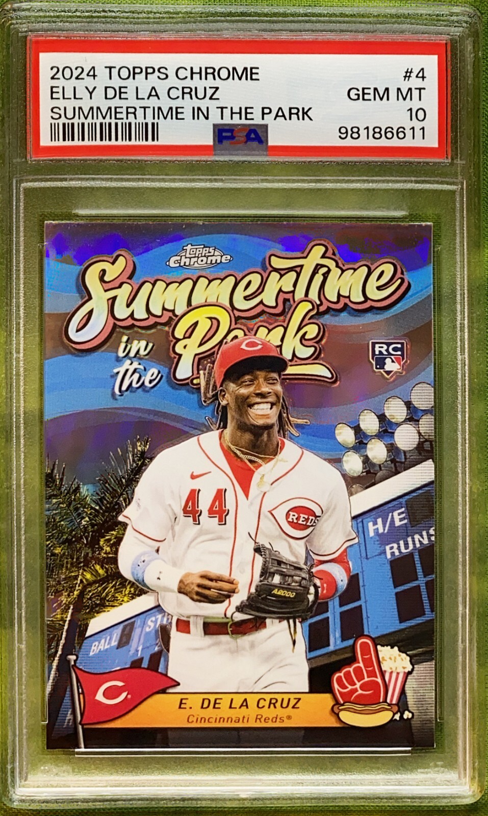 2024 Topps Chrome Elly De La Cruz Summertime in the Park 4 RC Fresh Grade PSA 10