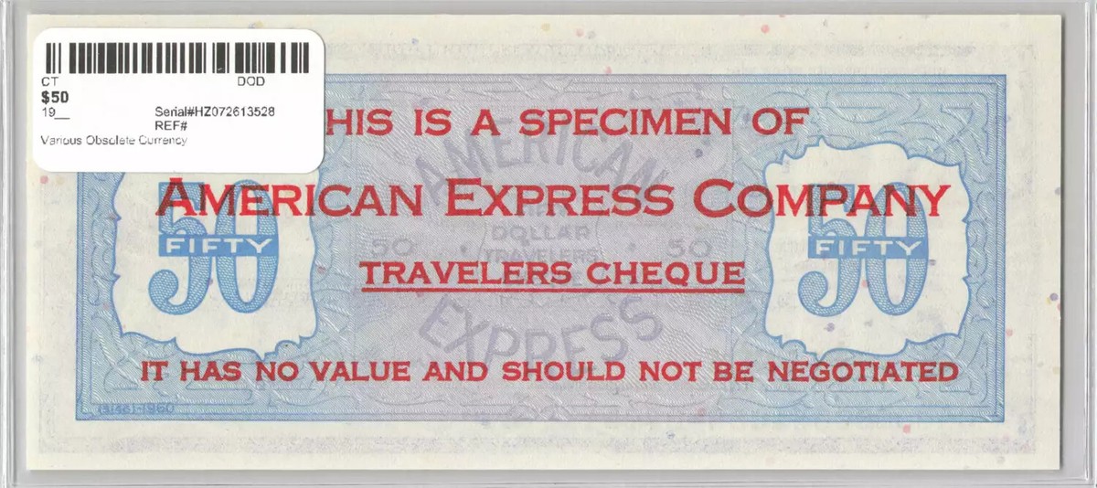 $50 19__ American Express Travelers Cheque Specimen | eBay