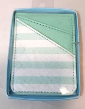 Credit Card Holder Cell Phone Wallet Pocket Sticker Adhesive Green White Stripes