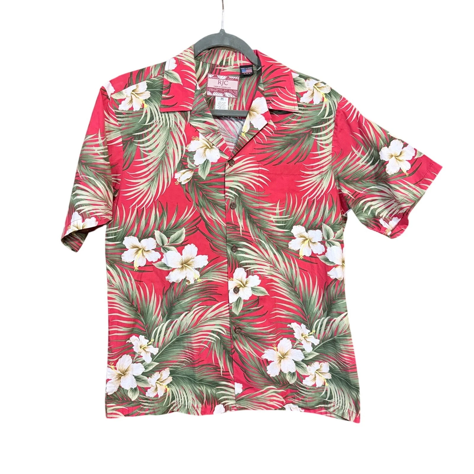 Vintage RJC Hawaiian button front tropical red men’s shirt made in Hawaii medium
Opens in a new wind