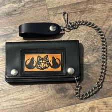 New Biker Chain Wallet Wolves Black Brown Genuine Leather USA 6x3.5” Chain 17”