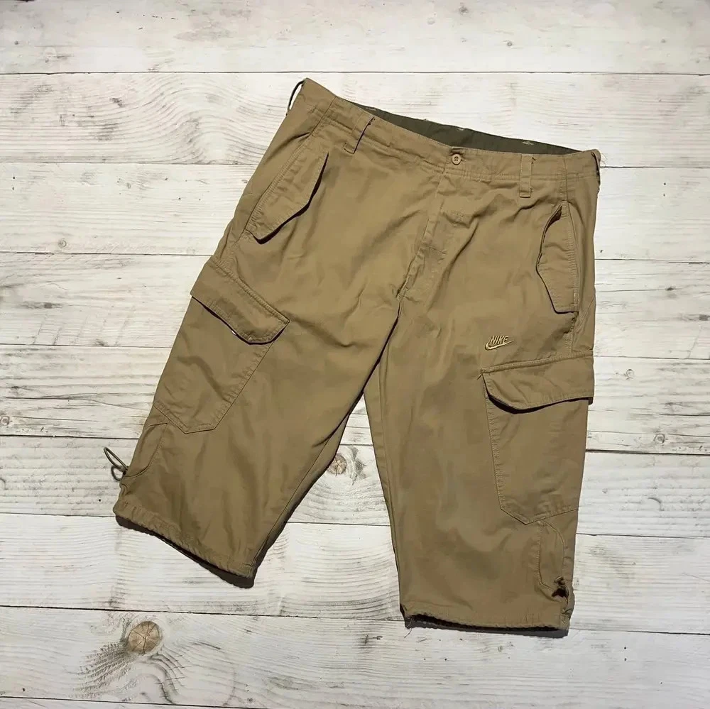 Vintage Nike Cargo Shorts 00s Swoosh Men Size L Beige