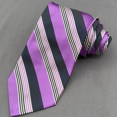 Altea Milano Tie 60'' X 3.5'' 100% Silk Repp Necktie ITALY Striped Purple/Charcoal