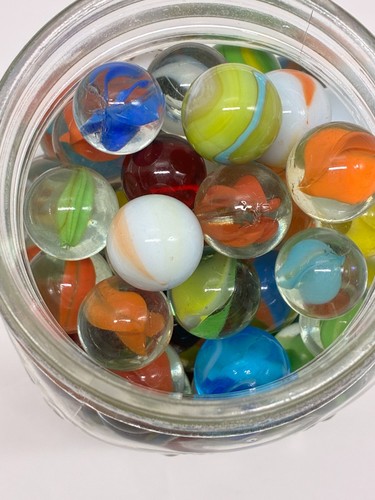 Vintage Glass Marbles Ball Mason Jar 1.93 lbs Color Mix Shooter Swirl Lot - Picture 7 of 11