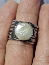 Silpada Mermaid  Coin Pearl Size 6.5 Sterling Silver Woven Ring 925