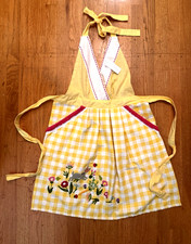 Embroidered Spring Apron Bunny Flowers Adult NWT NEW Halter Style Yellow Gingham