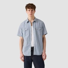 Levi's Men's Western Standard Fit Short Sleeve Button-Down Shirt - Light Blue