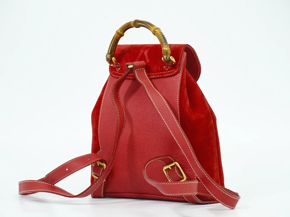 GUCCI Bamboo Suede Mini Backpack Red Gold - Image 2 of 4