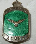 WW2 RAF ROYAL AIR FORCE WAR WORKER ID BADGE No 41057 MILITARY WORLD WAR II