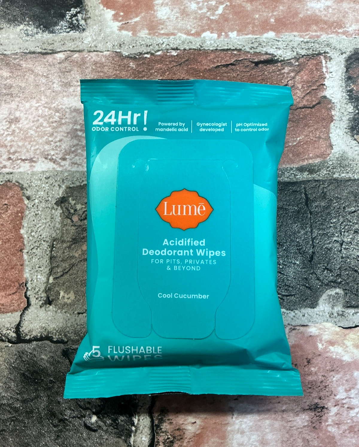 Lume Cool Cucumber 15 Flushable Acidified Deodorant Wipes 24Hr Odor Control