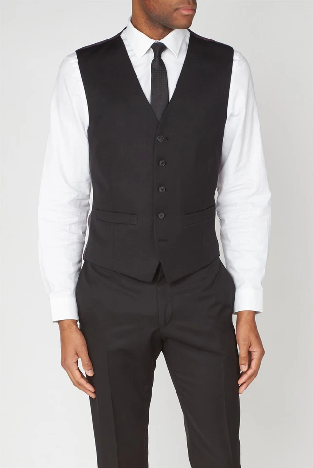 Ben Sherman Black 3 Three Piece Suit Wool Slim Fit Lightweight Work Business Men - Image 4 of 4