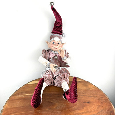 Robert Stanley Posable Elf Pink/Burgundy & Silver Bells 22'' Tall *READ*