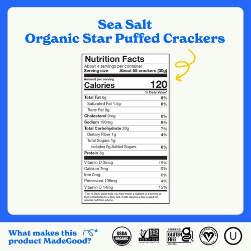 MadeGood Meersalz Cracker 4,26 Unzen Glutenfreie Bio Vegane Snacks - Bild 2 von 6