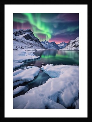Dramatic Northern Lights Framed Wall Art Poster Canvas Print Picture