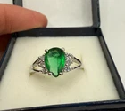 Green Pear Cut CZ Halo Ring 925 Sterling Silver Statement Cocktail Size 8 Vtg