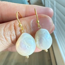 Real Natural Freshwater Pearl Earrings Bridal 14K Gold Plated Baroque Drop