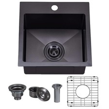 VAPSINT 15x15 Inch Black Drop In Bar Sink, Single Bowl Top Mount Handmade Gun...