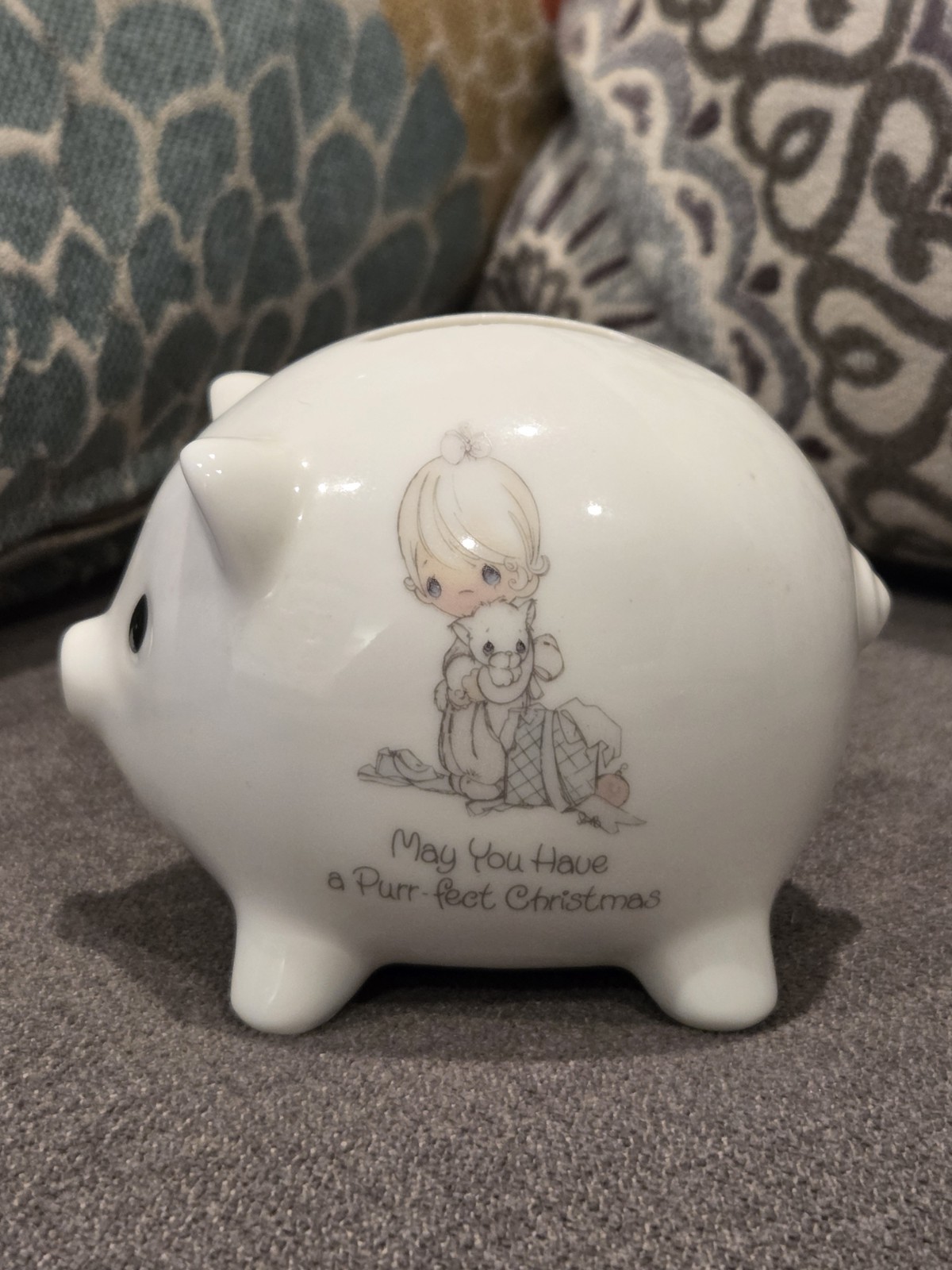 Vintage Precious Moments 1986 Enesco Samuel J Butcher Mini Christmas Piggy Bank