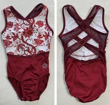 SPEKTRUM Leotard SEQUIN BLING LOGO Gymnastics FLORAL Leo MESH Back GK Size: AXS