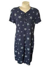 Chaps Wom XL Navy Blue Star Design Dress Laceup Logoed Grommets at Bust