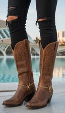 Women Gold Metal Bling Chain Boot Bracelet Shoe Charm Premium Spider Anklet PAIR