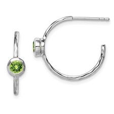 19mm Sterling Silver Rhodium-Plated w/ Peridot Post Hoop Earrings