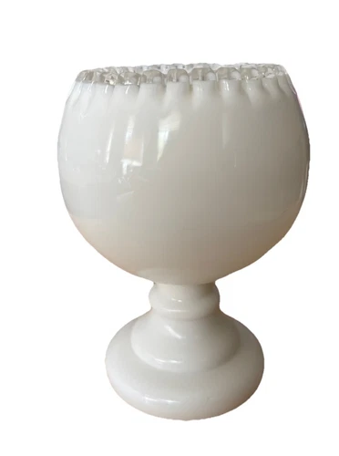 Vintage Fenton Milk Glass Silver Crest Ruffled Vase