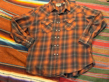 VTG Ely Cattleman Flannel Snap Down Shirt Size XL Brown/Orange/Black Grunge hole