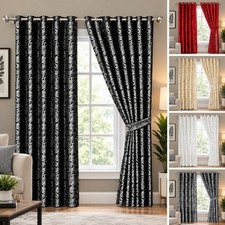 Luxury Jacquard Cleo Eyelet Curtains Ready Made Fully Lined Pair