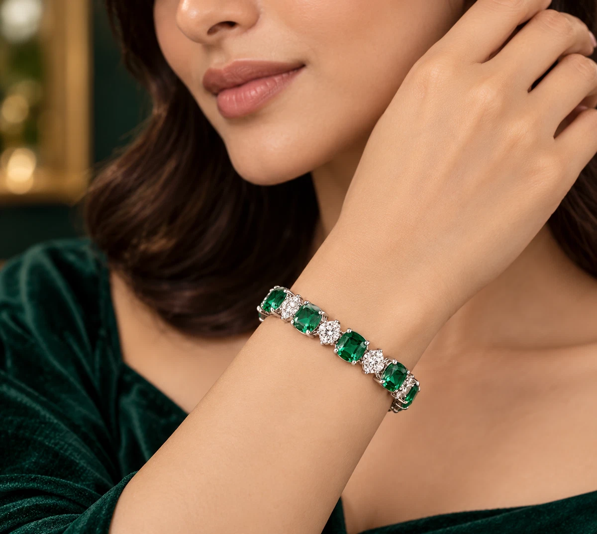 10k White Gold Emerald Bracelet Cushion Cut 14.00 Ct IGL Certified