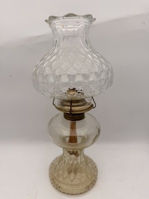Antique Clear Glass Oil Lamp Hurricane Lamp Embossed Knob