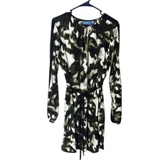 Simply Vera Vera Wang Dress Size L Long Sleeve Tie Waist Camo Print Olive Green