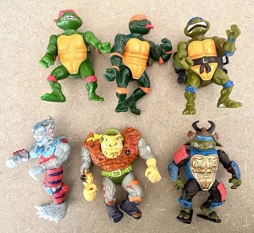 Vintage TMNT Ninja Turtle 6 Action Figures LOT Playmates, Wacky, Merdude, Traag